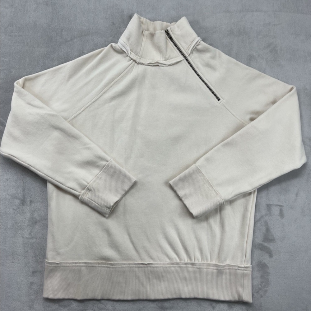 Free People Just A Game Neutral 1/4 Zip Mock Neck Sweatshirt Size Large - Picture 3 of 10
